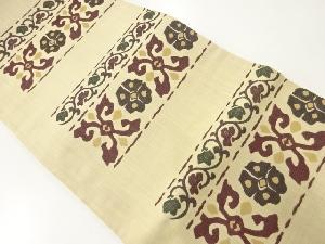 リサイクル　横段に抽象花模様織出し袋帯